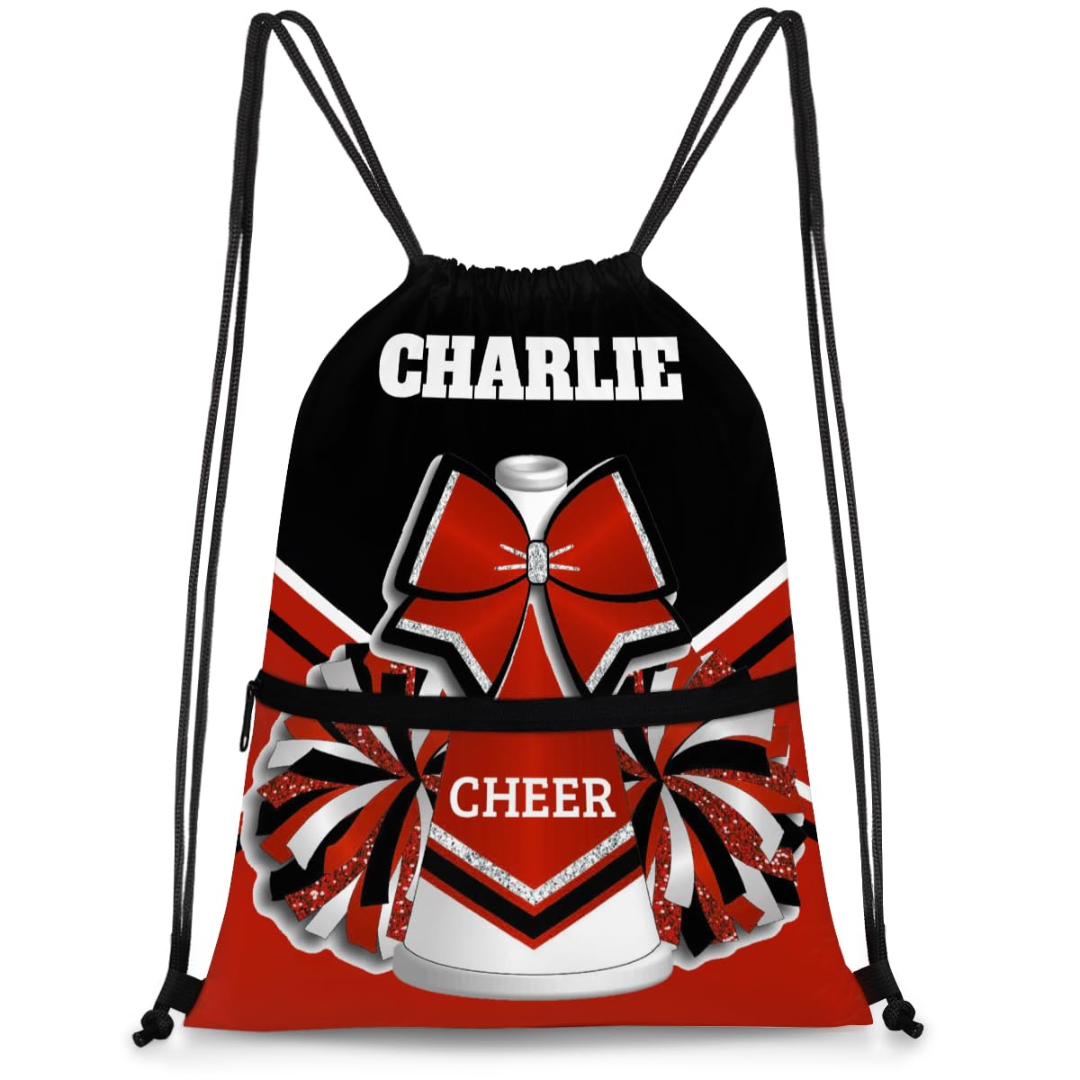 RIRIX Personalized Drawstring Backpack Cheer Dance Gymnastics Sackpack String Gym Bag for Girl, Custom Sport Hot Red, 18x14 inch, Option 24