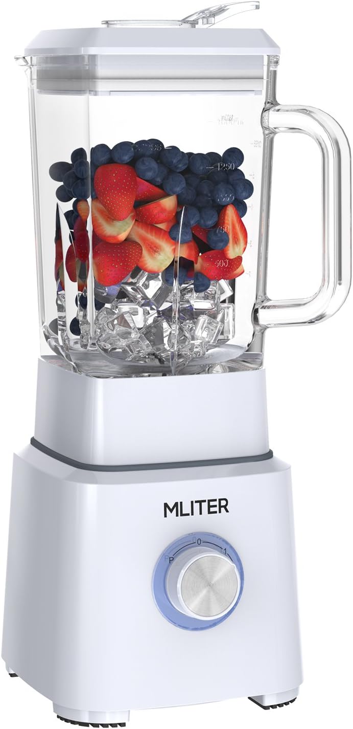 Juicer Machine 800W White, 1.6L Glass Jug and 2 Speed with Pulse Function and 6 Sharp Stainless Steel Blades Juice Extractor for High Nutrient Fruit and Vegetable Juice