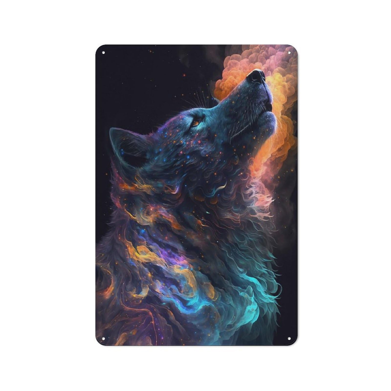 Junmoney Style-9 Tin Wall Plaque 30X20cm With Galaxy Wolf Animal For Garage Wall, Suited To People Furnishing A Garage