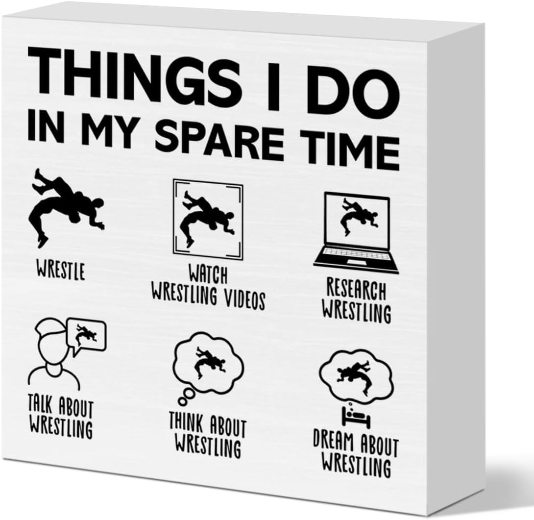 Wrestling Box Sign 7x7 Inch Funny Spare Time Desk Decor