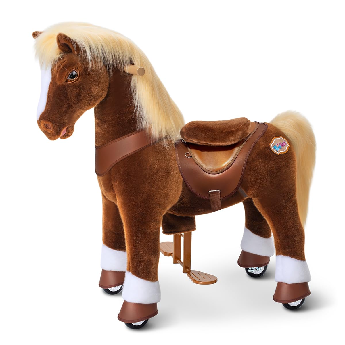 PonyCycle Ride on Horse Toy for Toddlers 4-7, Brown Walking Horse Ride on Wheels, Model Y Ride on Pony Toy with Realistic Horse Sounds and Brake Indoor & Outdoor for Kids- Y474