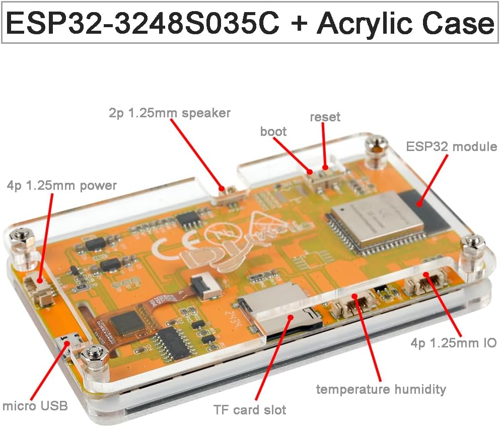 3.5" ESP32 Display ESP32-3248S035C Capacitive Touchscreen 480x320 TFT LCD Module ST7796 ESP 32 Development Board + Acrylic Case for Arduino IDE