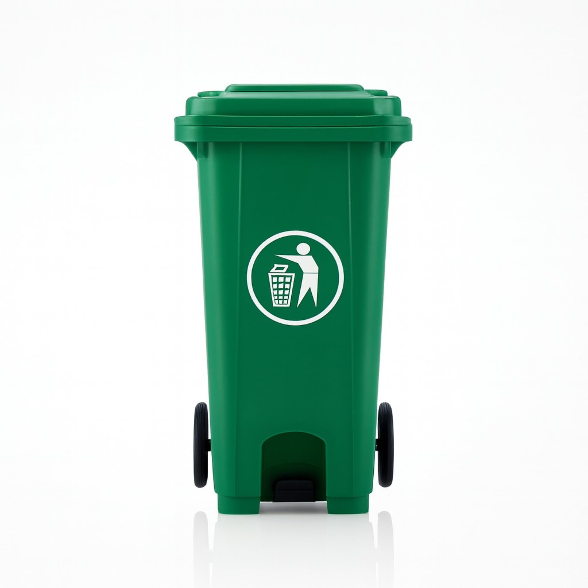 DUAS Outdoor Wheelie Bin Trash Can Large 100L & 120L EN840 Certified Rubbish Waste Dustbin with Lid, Rubber Wheels, and Steel Axle – Durable for Home Workplace and Commercial Use (Pedal Green, 120L)