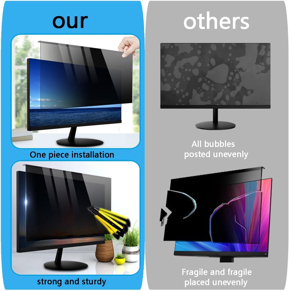 Acrylic Computer Privacy Screen Filter High Clarity Anti Glare Monitor Protector Anti-UV Anti-Blue Light Anti-Scratch 22-27 Inch Protector Film - Hanging Type Traceless / 27Inch/612.6x356mm