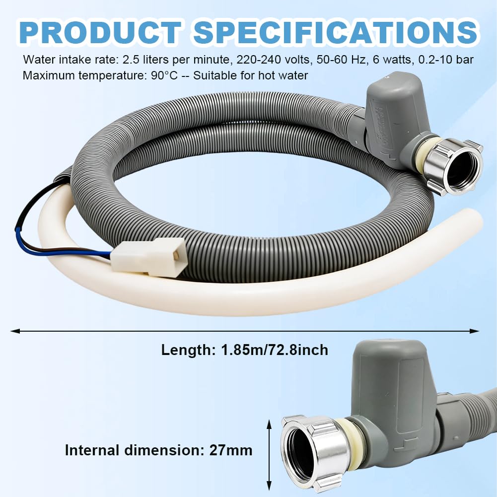 Aquastop Schlauch Spülmaschine, 1,85M Universal Aquastop Zulaufschlauch Inlet Hose für Waschmaschine, Dishwasher - 3