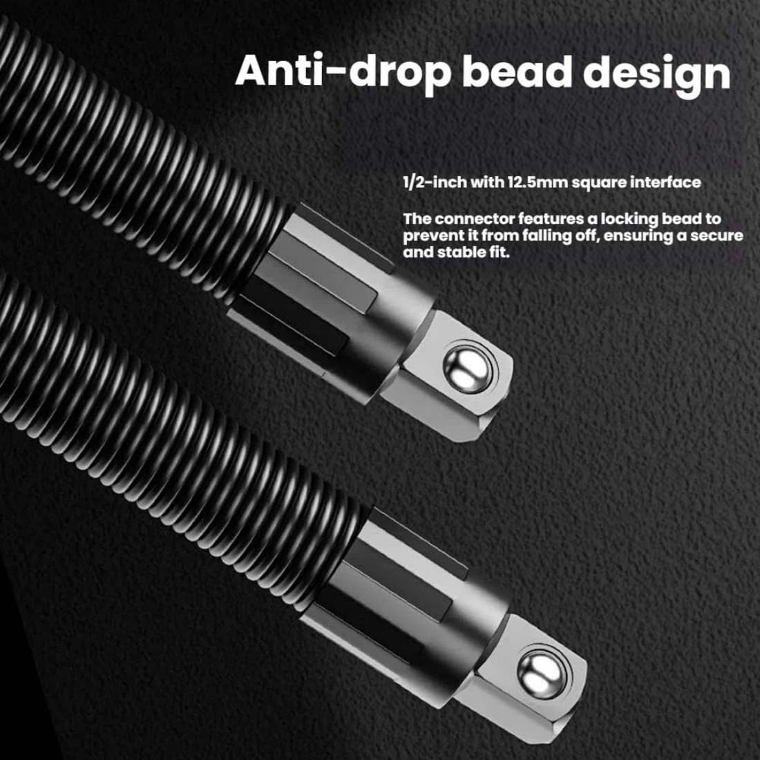 Prolunga flessibile da 1/2" per chiave dinamometrica a cricchetto, asta di collegamento per chiave elettrica, barra di estensione flessibile a 360° per spazi ristretti (D*250+350mm)
