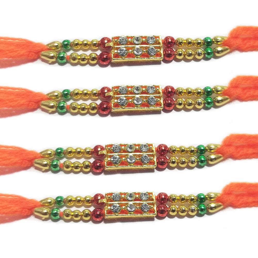 WhopperIndiaWhopperIndia Set of 4 Center Six Small Diamond Traditional Rakshabandhan Rakhee Bracelet Color and Design May Vary