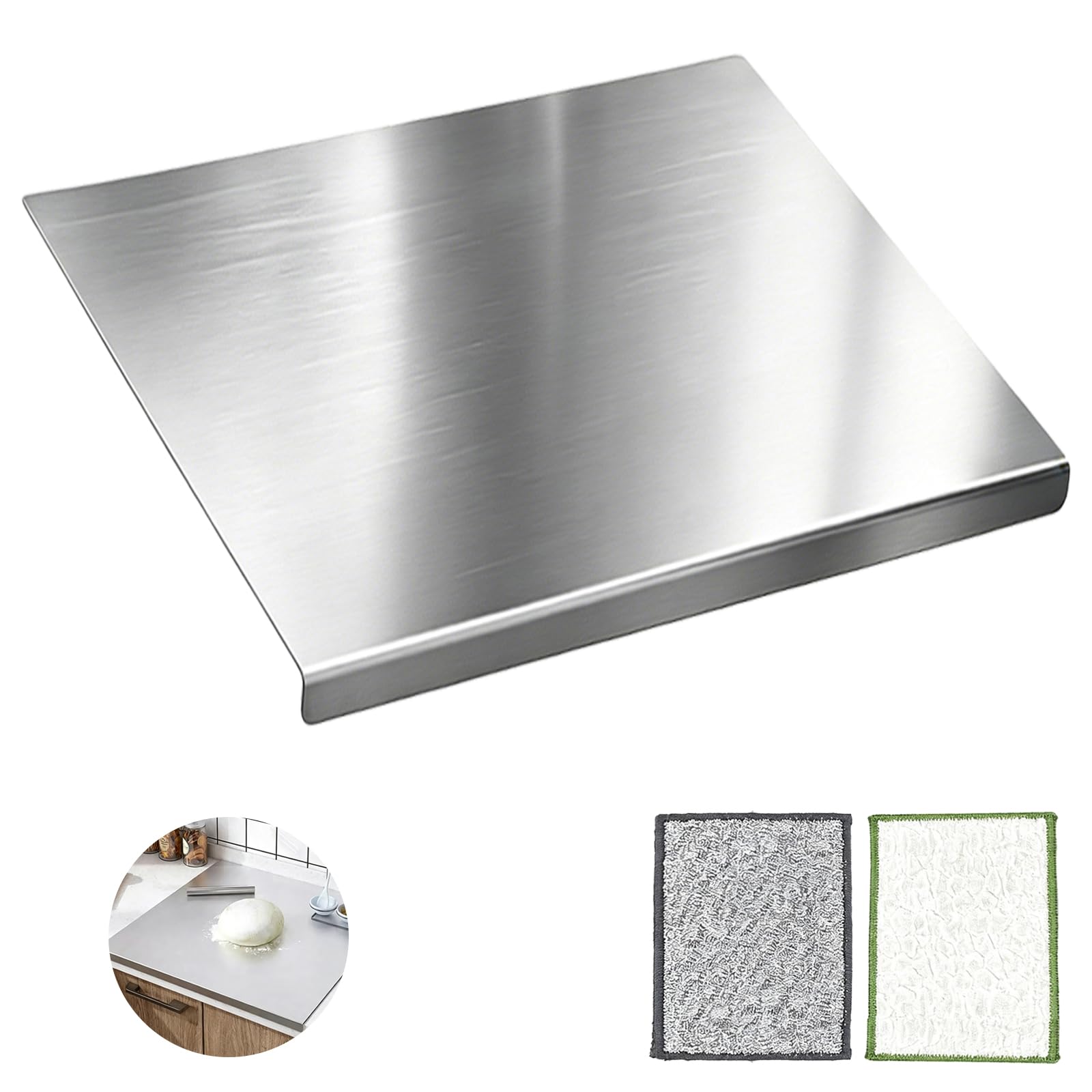 Guttiuaa Stainless Steel Kitchen Cutting Board, Large Metal Chopping Boards with Lip, Kitchens Worktop Protector for Meat Vegetable Baking Pastry
