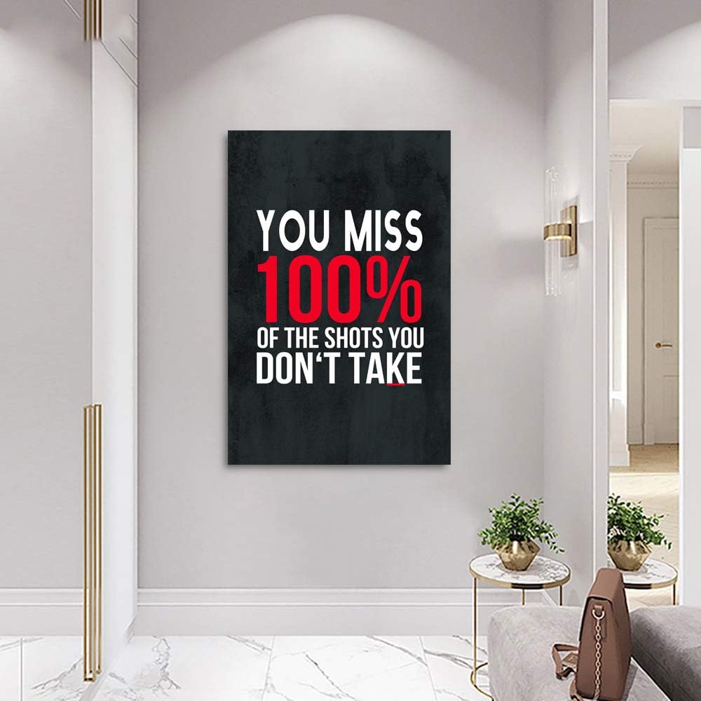 Black Friday Sale 2022 Yatsen Bridge Wooden Framed Inspirational Canvas Office Artwork Inspiring Quotes You Miss 100% of The Shots You Don’t Take for Group Work Teamwork HD Print Modern Home Decor Easy to Hang-24”Wx36”H