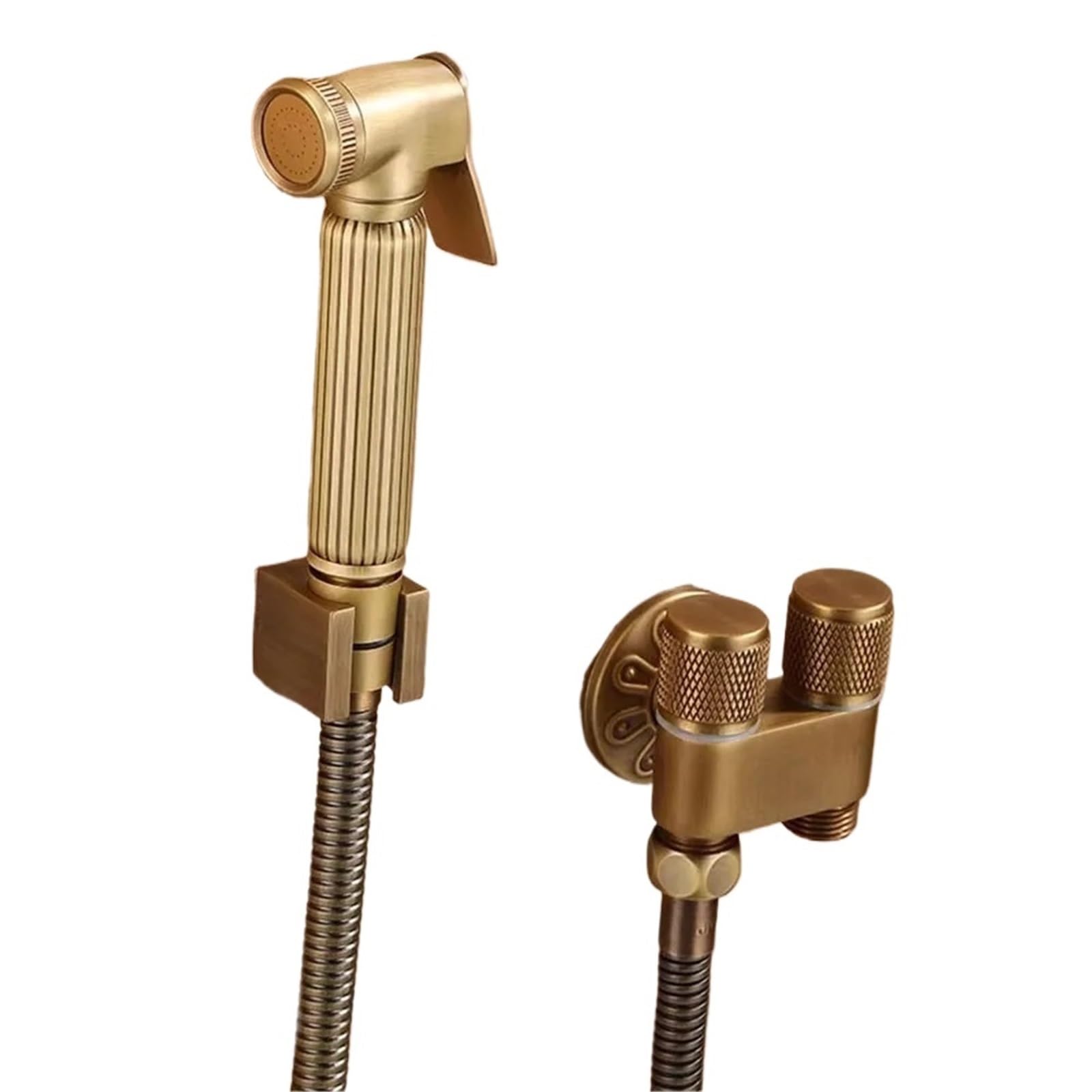 Ducha Higienica para WC Juego de rociador bidé for inodoro bronce antiguo, grifo latón doble uso, baño, for ducha alta presión para higiene del baño(Antique C)