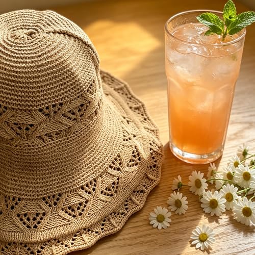 Sombrero de playa de crochet transpirable para mujer miniatura 5