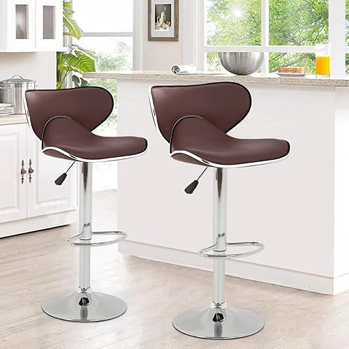 Miniatura 1 de Pazidom Juego de 2 taburetes de bar, taburetes de bar con respaldo y reposapiés, sillas de bar giratorias ajustables de piel sintética, sillas de