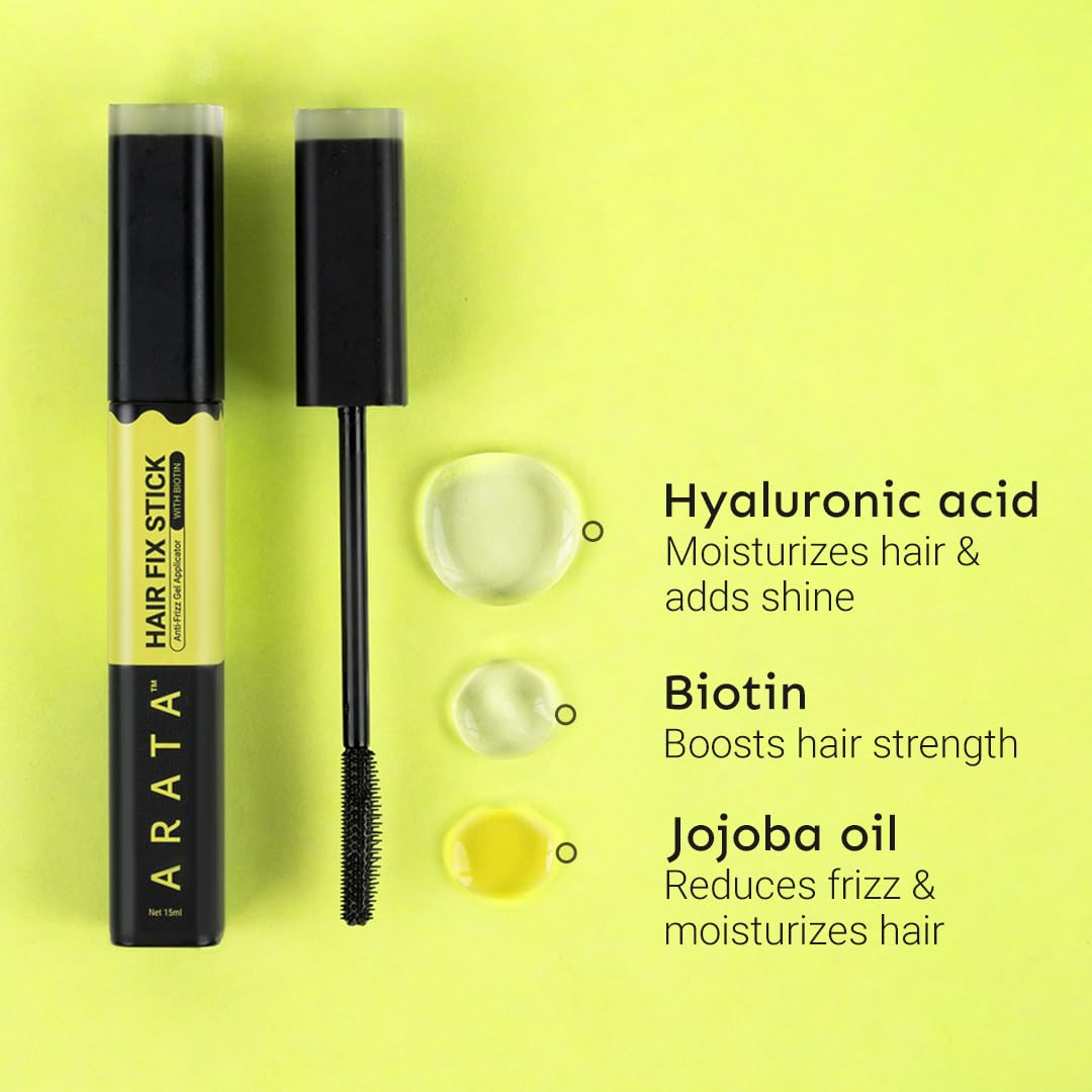 Arata Gel Based Hair Fix Stick for All Hair Types - 15mlx2 | Baby Hair Fixer for Women | Hair Stick for Frizzy Hair | Infused With Biotin & Hyaluronic Acid | Easy To Carry, Non-Greasy, No White Cast - Image 3 thumbnail