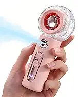 Tendiren Portable Handheld Misting Fan, Rechargeable Personal Mini Fan with Mist, 4 Speed Turbo Powerful Cooling Fans with Water Spray Tank for Travel, Home, Office, Outdoor, Camping, Beach (Pink)