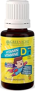 Greeniche Vitamin D Drops, 15 ML - 500 Drops, Support Immune System, Helps in Development & Maintenance of Bones and Teeths, For Adults & Kids, Easy to Use with Convenient Dropper, Free From Gluten, Non GMO