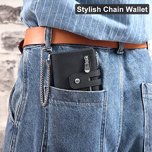 Image of boshiho Mens Wallet with Chain Genuine Leather Slim Bifold