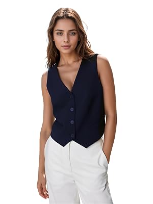 ROCKSY Waistcoat Top for Women | Women’s Formal Office Wear Vest | V Neck Sleeveless Blazer Jacket. Color Blue Size S