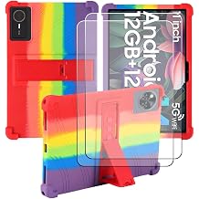 Compatible for Onn.11 Tablet 2026 11.0 Inch Tablet Case + 2 Pcs Screen Protector Tempered Glass Film, Soft Silicone Full Coverage Adjustable Stand Tablet Cover, Rainbow