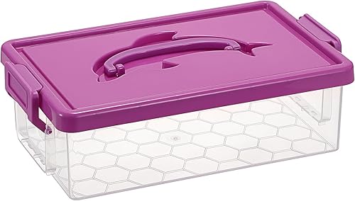 Miniatura 11 de BTSKY Paquete de 4 cajas de almacenamiento de plástico transparente con tapa, organizador apilable con diseño de delfín fácil de levantar, 4