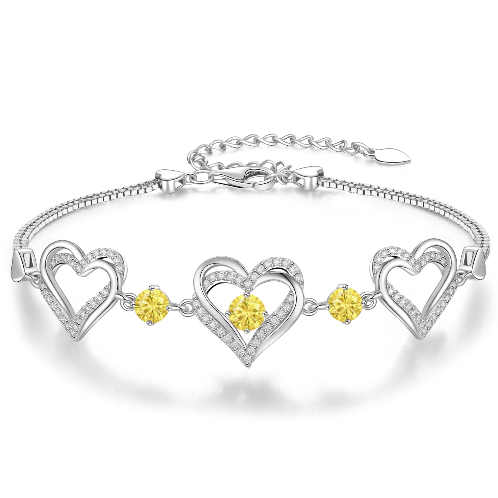 CDE Forever Love Heart Charm Link Bracelet for Women, 925 Sterling Silver Birthstone Bracelet Mother's Day Gift Anniversary Christmas Birthday Jewelry