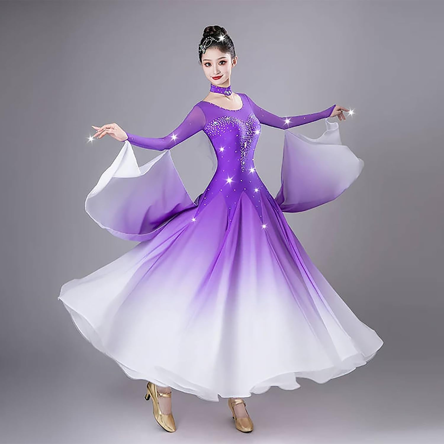 Professionelles Standard Tanzwettbewerb Kleid Damen Strass Weit Schwingender Rock Foxtrot Auftrittskleid Flamenco Schmaler Schnitt Tanzkleidung