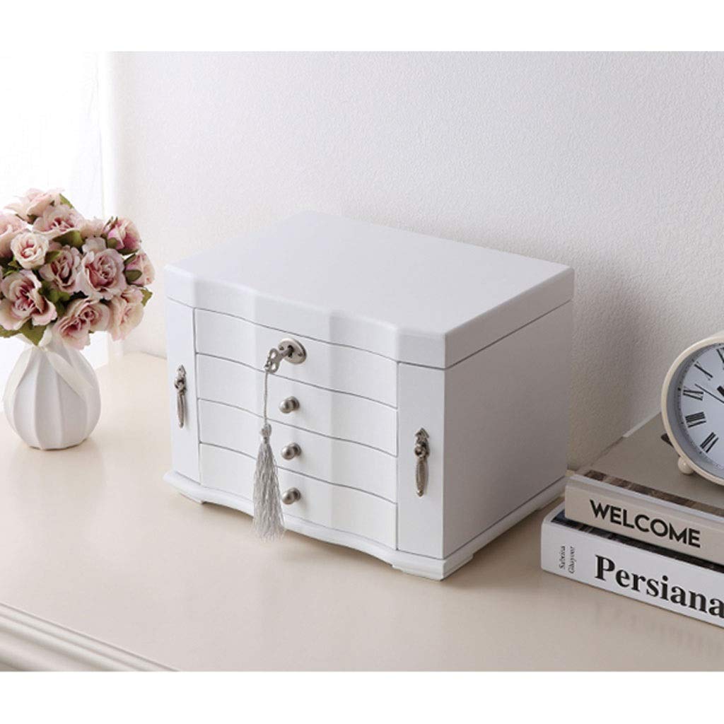 Joyero Joyero Mediano Joyero de Madera Natural Organizador de Joyas de Madera Natural con Cerradura y Regalo de Llave para niñas o Mujeres, Organizador de joyero Blanco