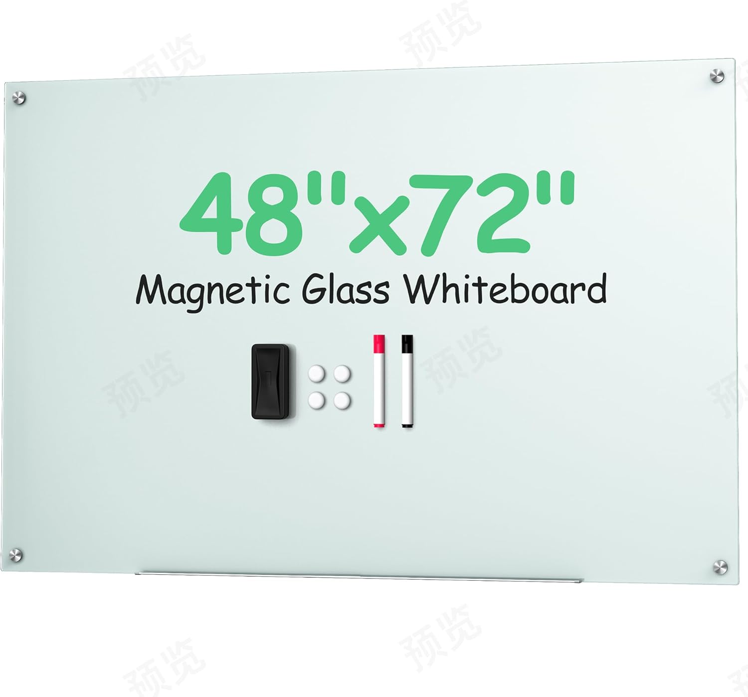 VUSIGN Pizarra de cristal de borrado en seco de 48 x 72 pulgadas, pizarras blancas Magnetie para paredes, pizarra blanca de vidrio grande sin marco,