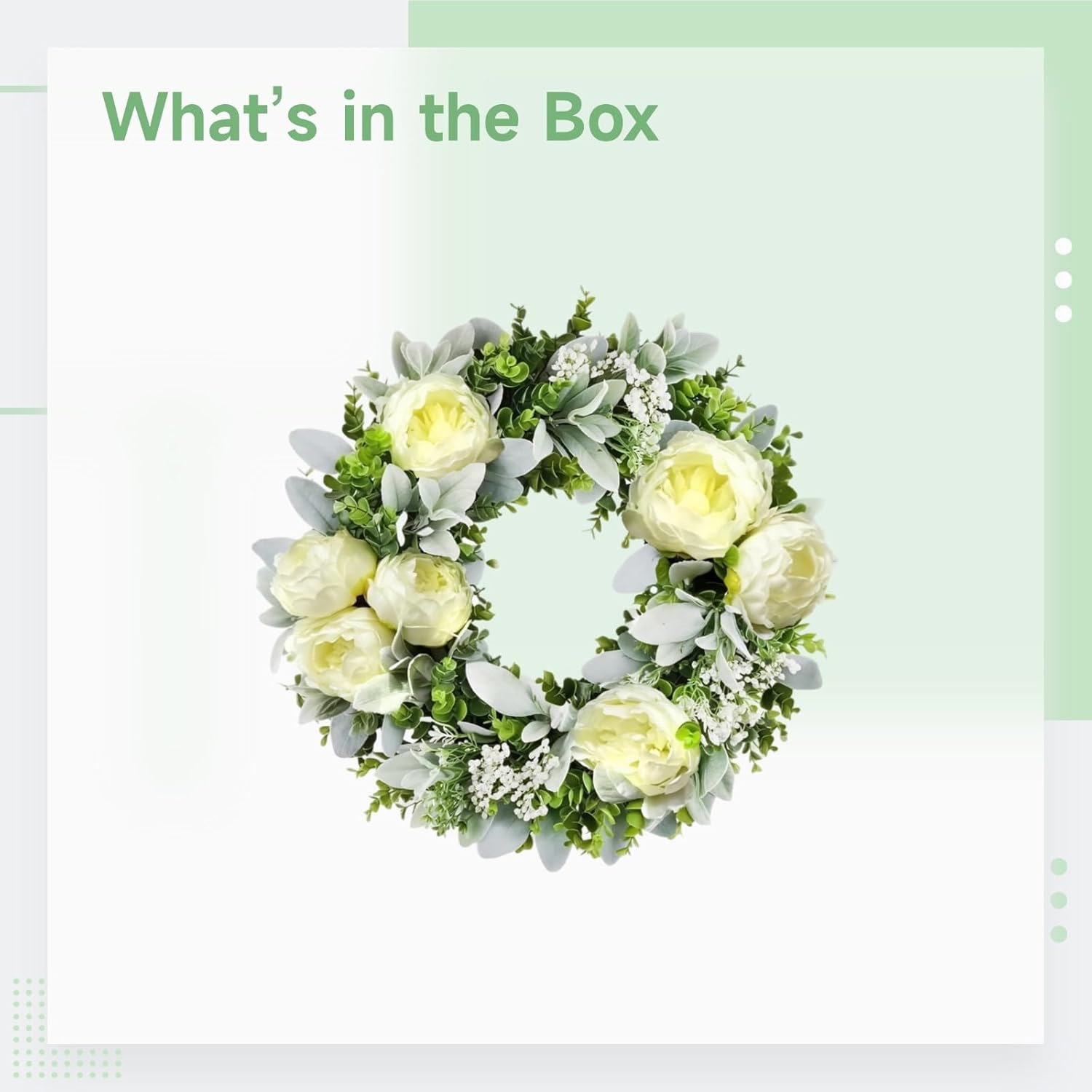 20 in Faux Floral Wreaths, White Flowers and Green Leaves, Spring and for Front Door, Round Design for Outdoor Home Decoration, Easy to Hang