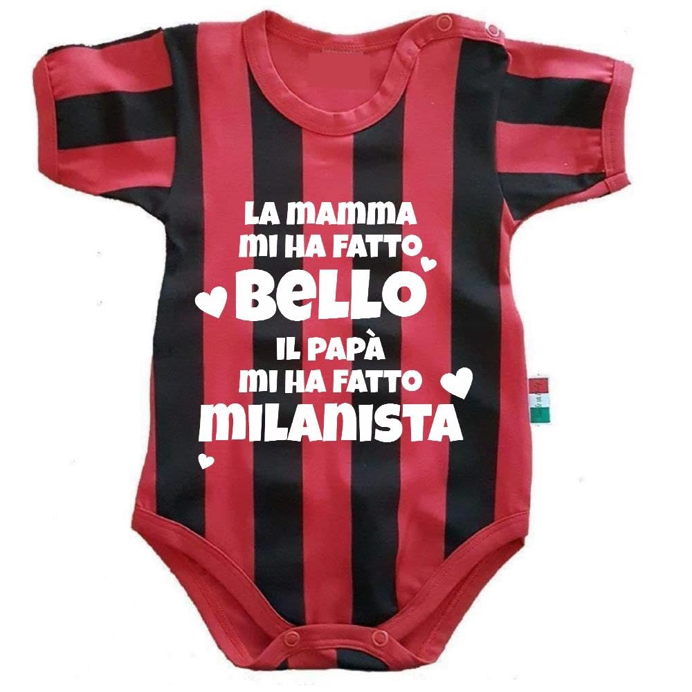 Body Rosso Nero Mamma Mi ha fatto bello (o bella), Papa' Mi Ha Fatto Milanista | Personalizzato Con Nome e Numero PS 32772-010
