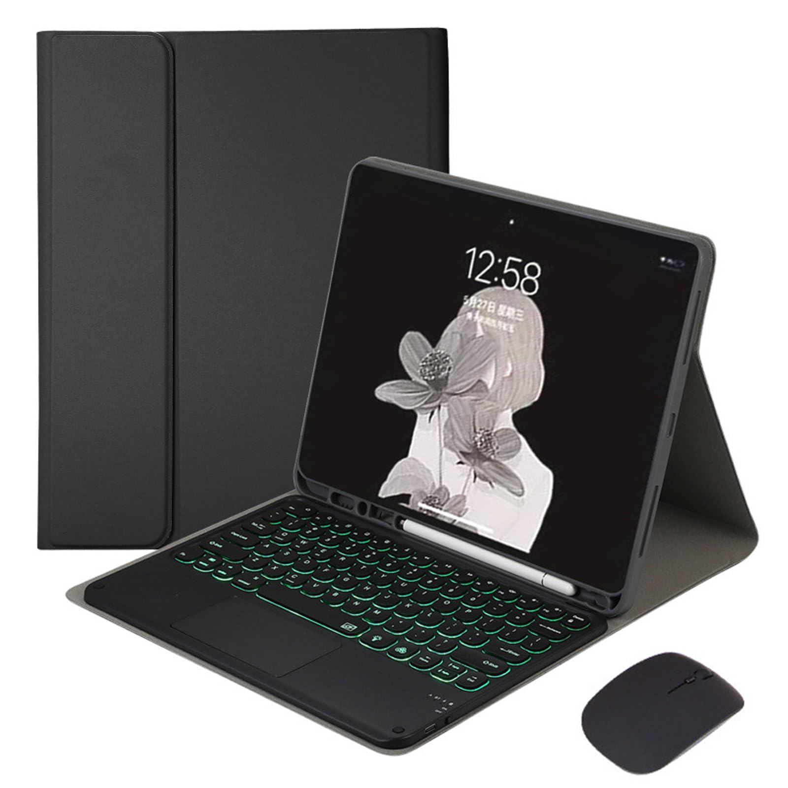 Etui z Klawiaturą do Samsung Galaxy Tab S11 Ultra 14.6'' 2025, 7 Kolorów Podświetlenia, Magnetyczna Odłączana Klawiatura Bezprzewodowa z Uchwytem Na Rysik S Pen,Black