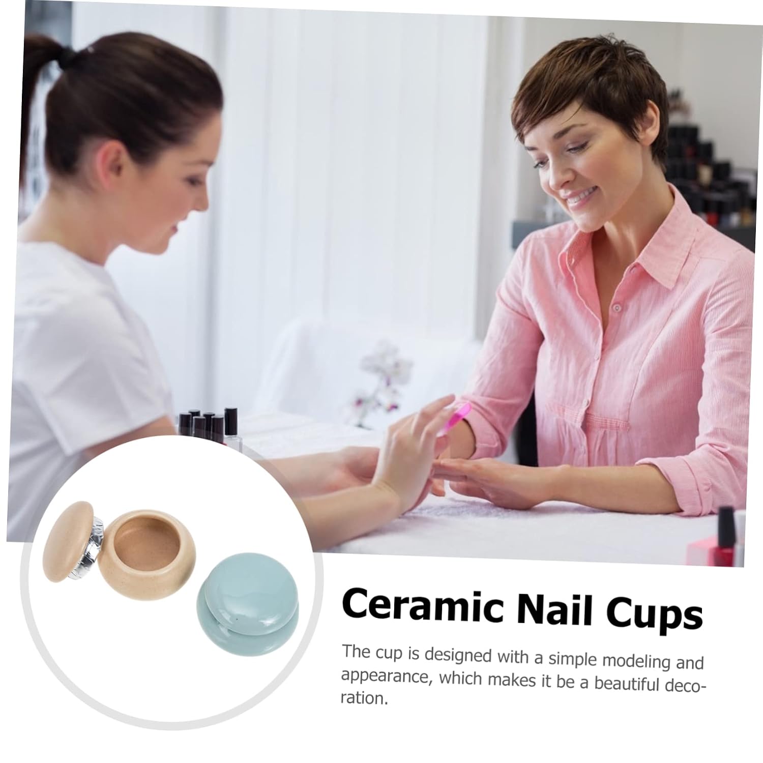 Large 2pcs Nail Art Cleaning Cups with Lid Ceramic Nail Brush Cleaner for Manicure Liquid Suitable for