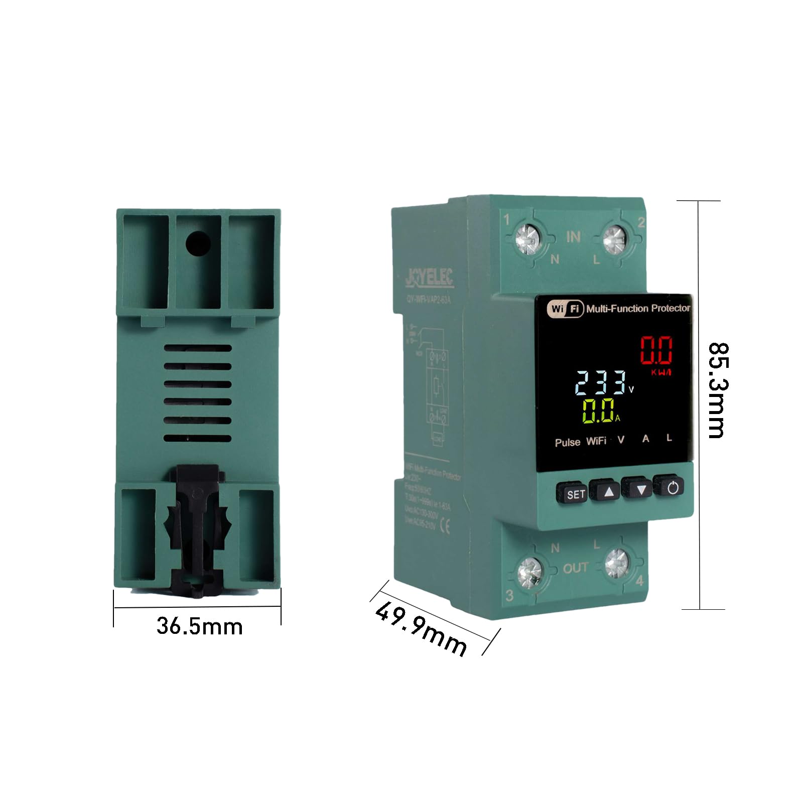 2 contatori intelligenti per consumo di energia elettrico, Wi-Fi, 63 A, CA 230 V, monofase, binario DIN, contatore digitale LCD a colori, interruttore automatico di protezione dalle perdite