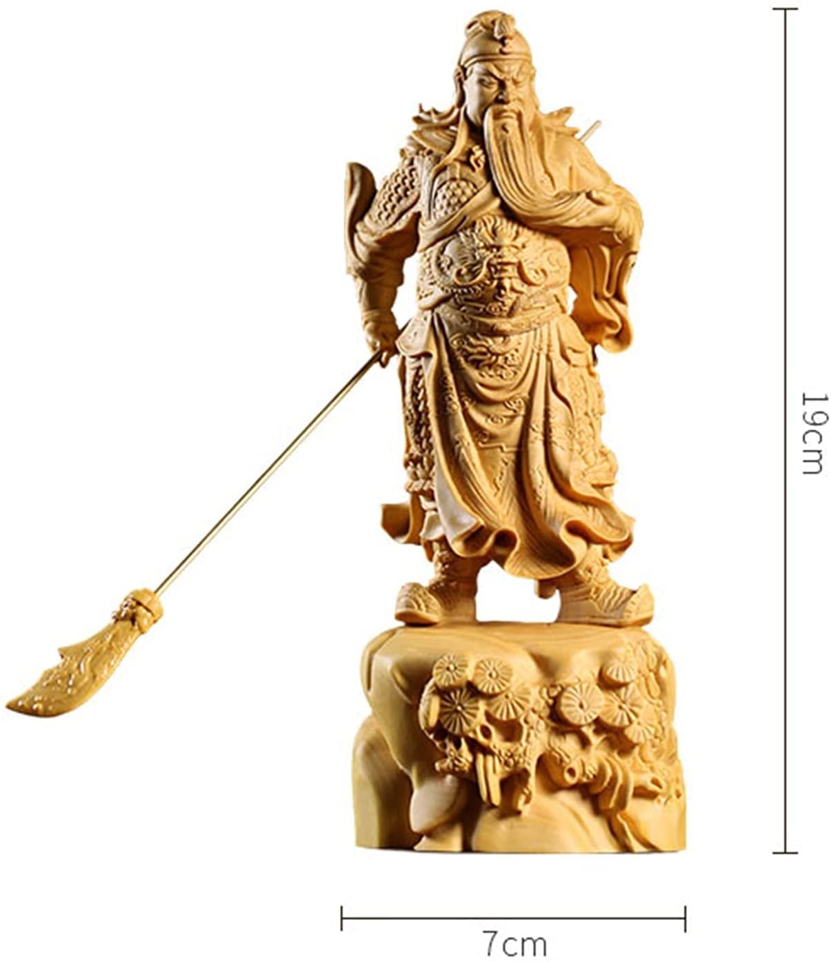 Statue de Bouddha 19 cm Guangong Dieu de la Richesse Statue en Bois Huang ， Statue de Bouddha en Bois de buis ， Statue en Bois Massif Guan YU Sculpture Arts et Artisanat