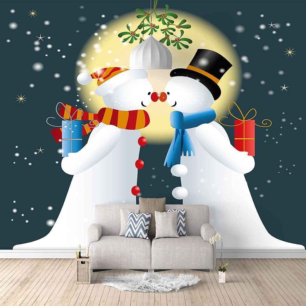 Papel Pintado Mural Foto Hogar Papel Pintado Foto 3D Personalizado Pareja De Muñeco De Nieve De Navidad Pintura De Pared Arte Mural Papel Tapiz Sala De Estar Fondo De Tv Papel 350(ancho)x256(alto)cm