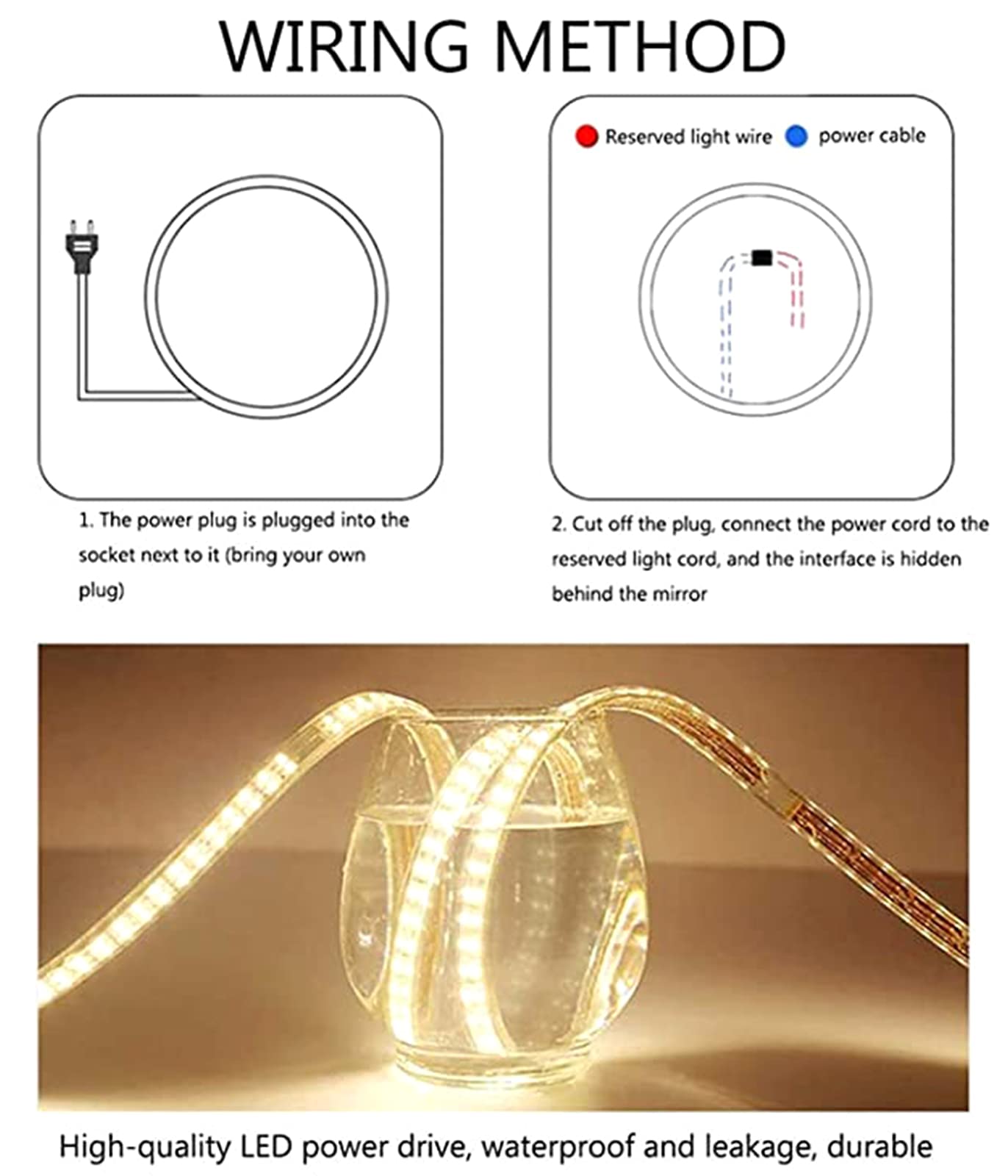 Specchio Espejo de baño LED con interruptor táctil, mueble de tocador redondo de madera, unidad de almacenamiento montada en la pared, completamente ensamblado, elegante acabado marrón, 70 cm: ¡m