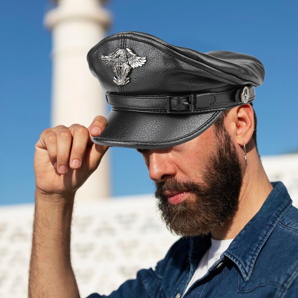 Leder-kapitänsmütze, Retro-militärmütze, Matrosen-flachmütze, Vintage-Newsboy-Kopfbedeckung Für Matrosen-kostüm-verkleidungsparty