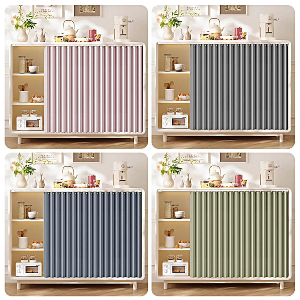 Rideau Armoire Cuisine, Meuble Rideau Coulissant Anti-Poussière Petite pour Placard, Cuisine & Bain, Matière Imitation Lin Aucun Perçage Requis(Noir,W 80 cm x H 100 cm)