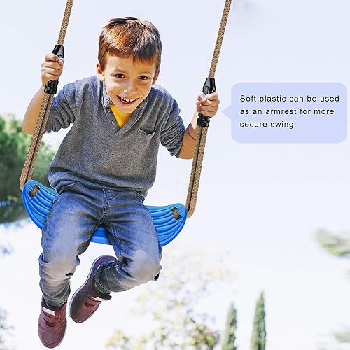Miniatura 3 de SELEWARE Asiento de columpio de plástico antideslizante, juego de columpio de árbol resistente con cuerda ajustable y mosquetones para niños y