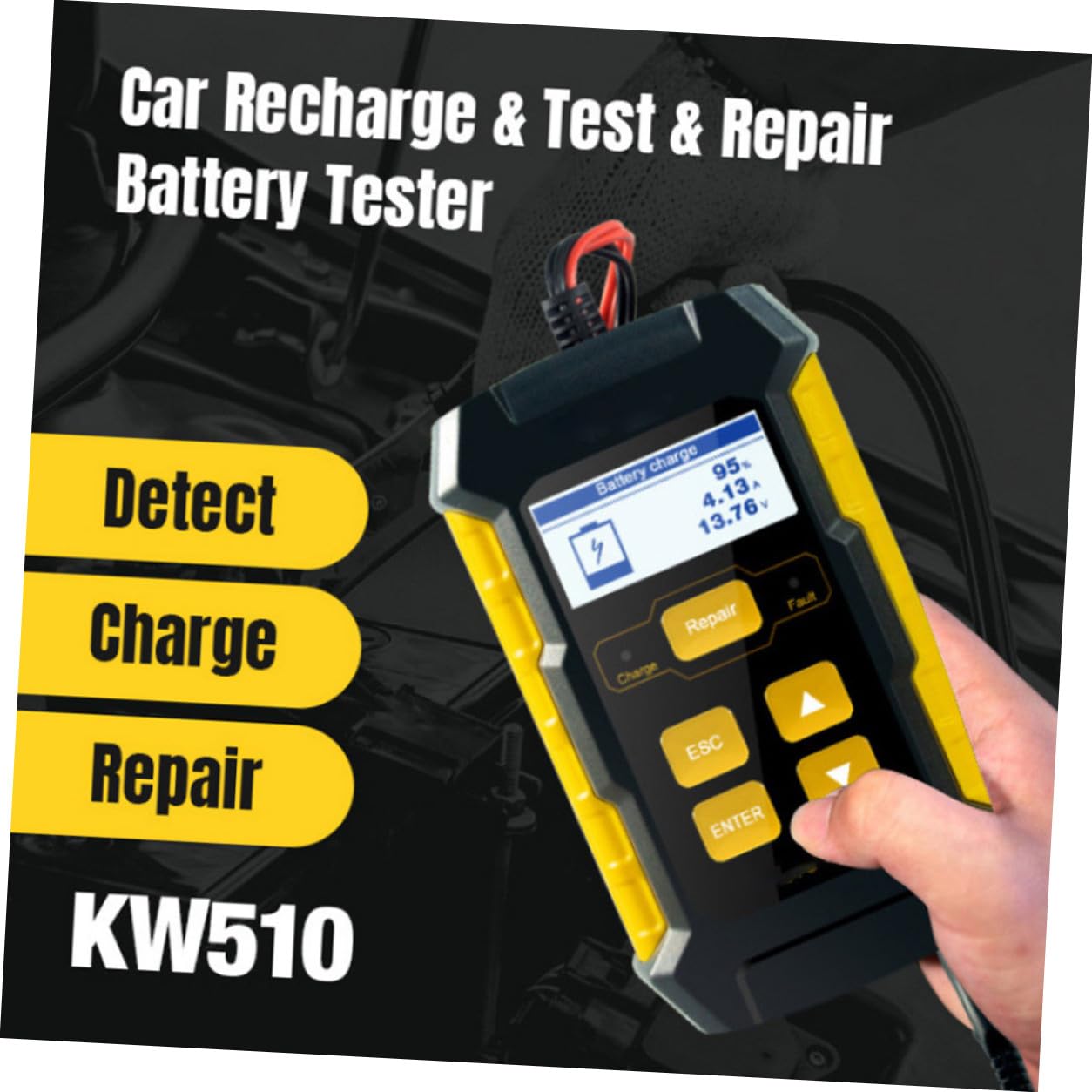Testeur de Batterie Voiture 12v, Chargeur Réparateur Rapide, ABS Cuivre