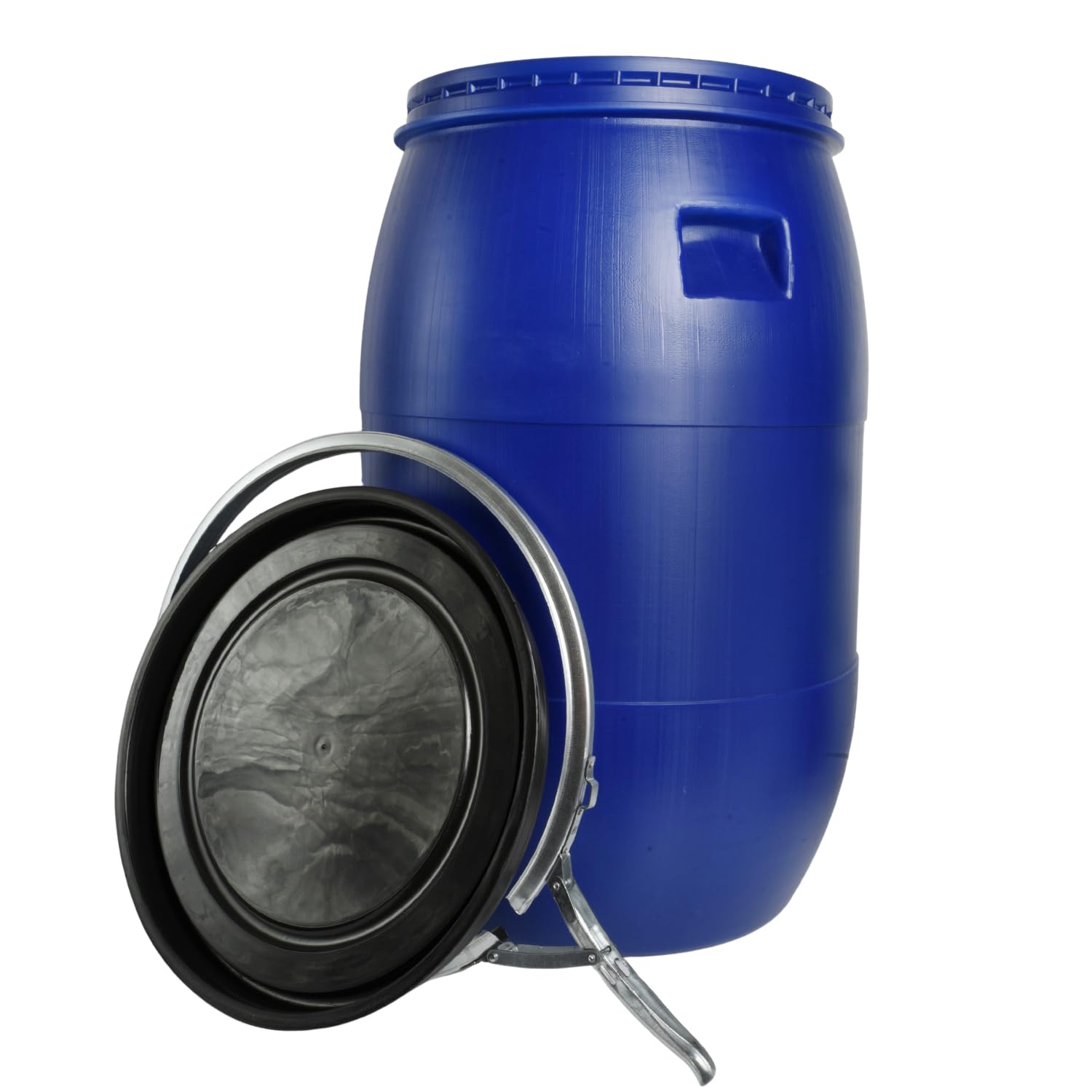 B2C Plastic Food Storage Barrel Drum HDPE Lock Latch Ring Large Liquid Food Sealable Container Food Grade Lightweight Multipurpose (120L)