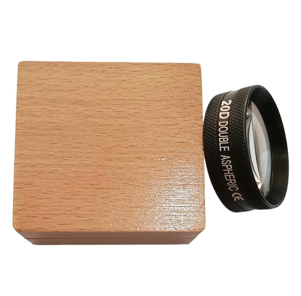 Lente asférica doble 20D con funda protectora de madera