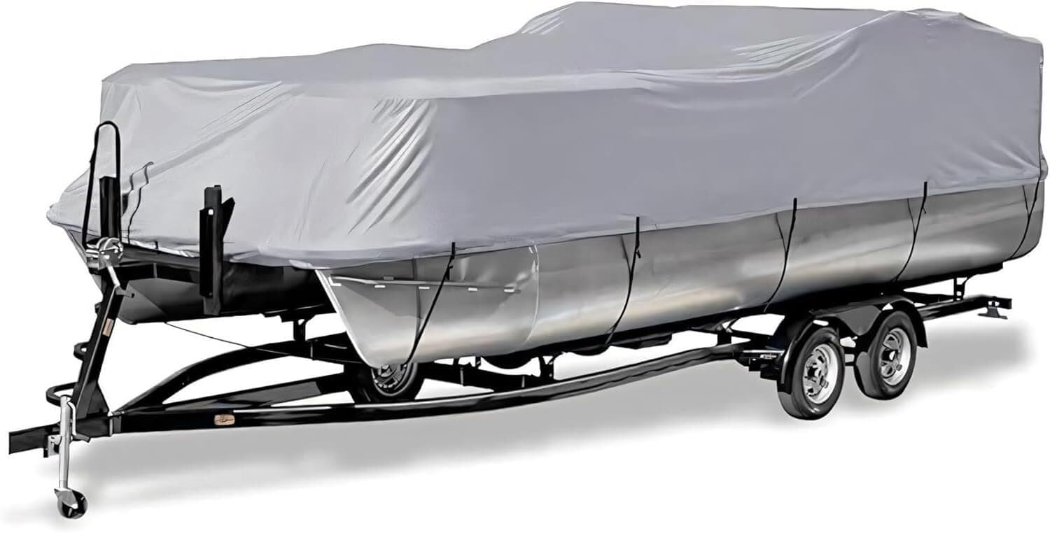 Housse de bateau ponton 17-20ft gris en toile marine 210D robuste
