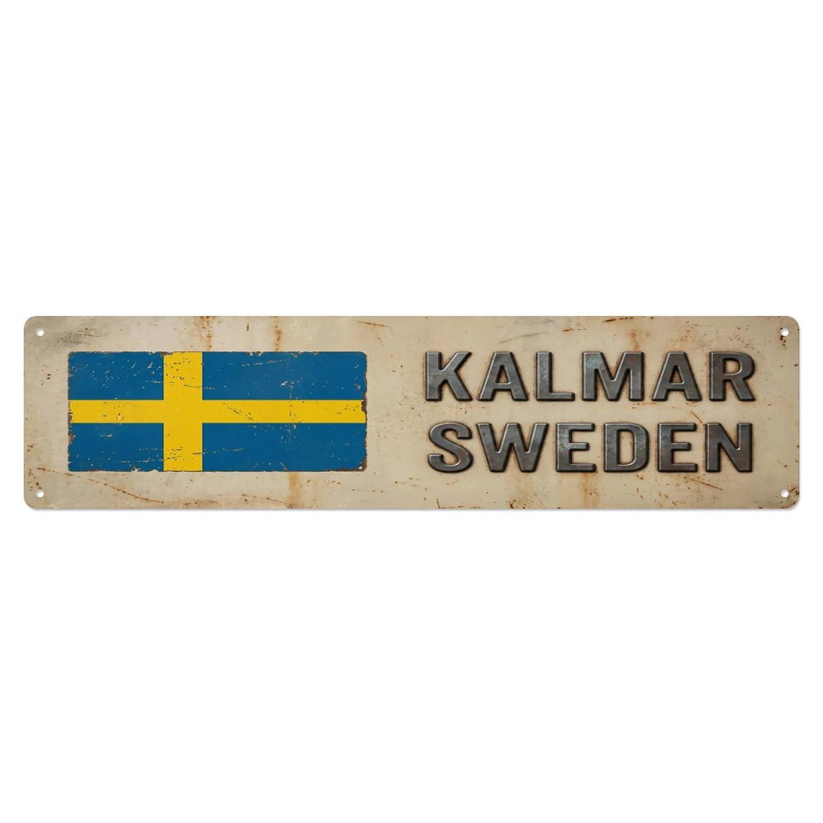 Vintage Kalmar Sweden Flag Decor Rustic Travel Metal Tin Sign