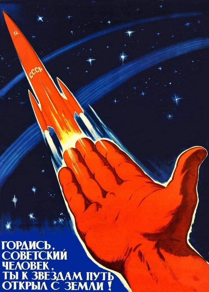 Rpw Roystone Print Works Blue 1960'S Wall Art Poster Russian Soviet Union Space Race Propaganda Soviet Man Be Proud You Opened The Road To The Stars (A4)