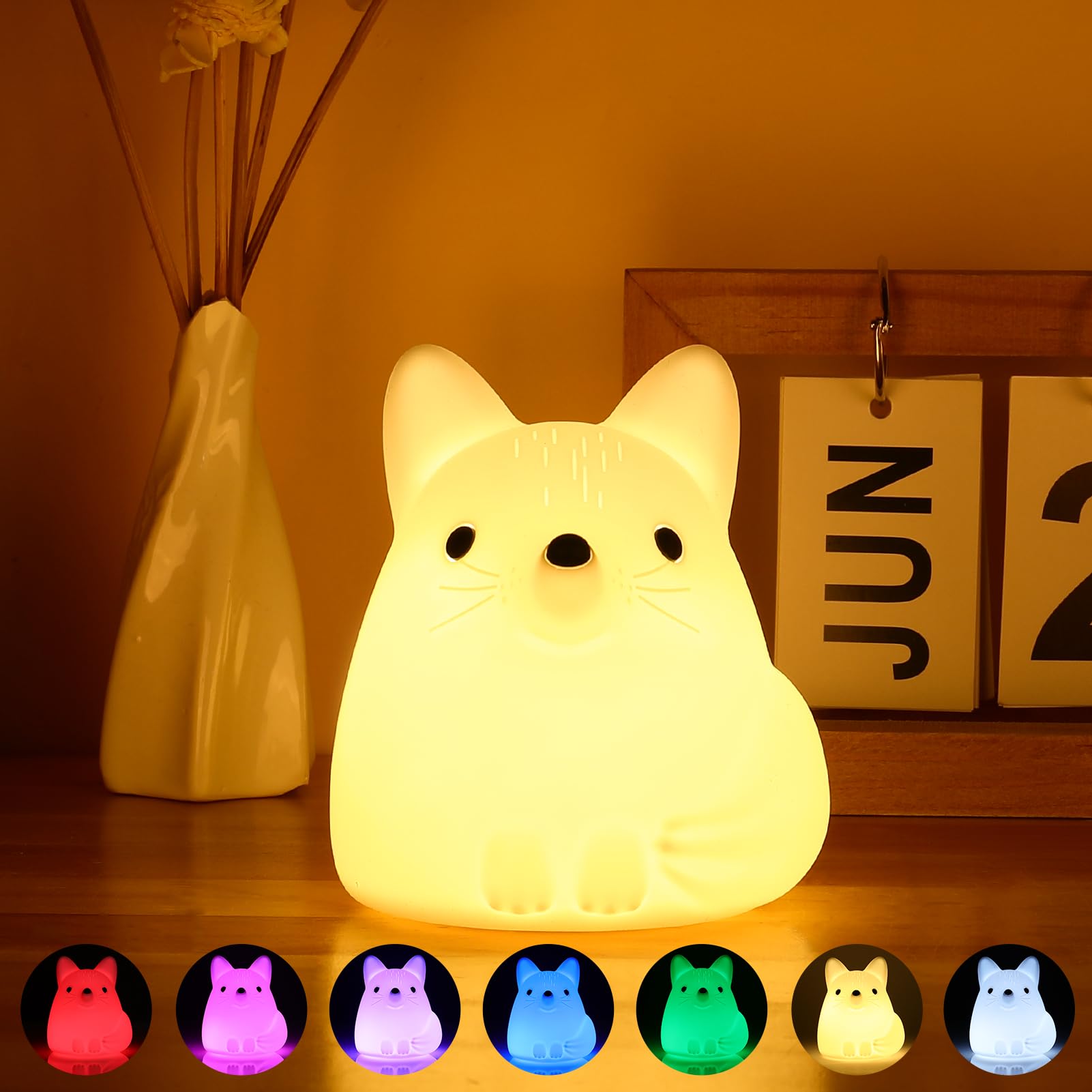 Tremdwoto Volpe Luce Notturna Bambini Kawaii Lampada Bambini Notturna Silicone Morbido carica usb 7 Colori Volpe Lampada lampade decorativa carine per camera da letto Regali per ragazzi e ragazze