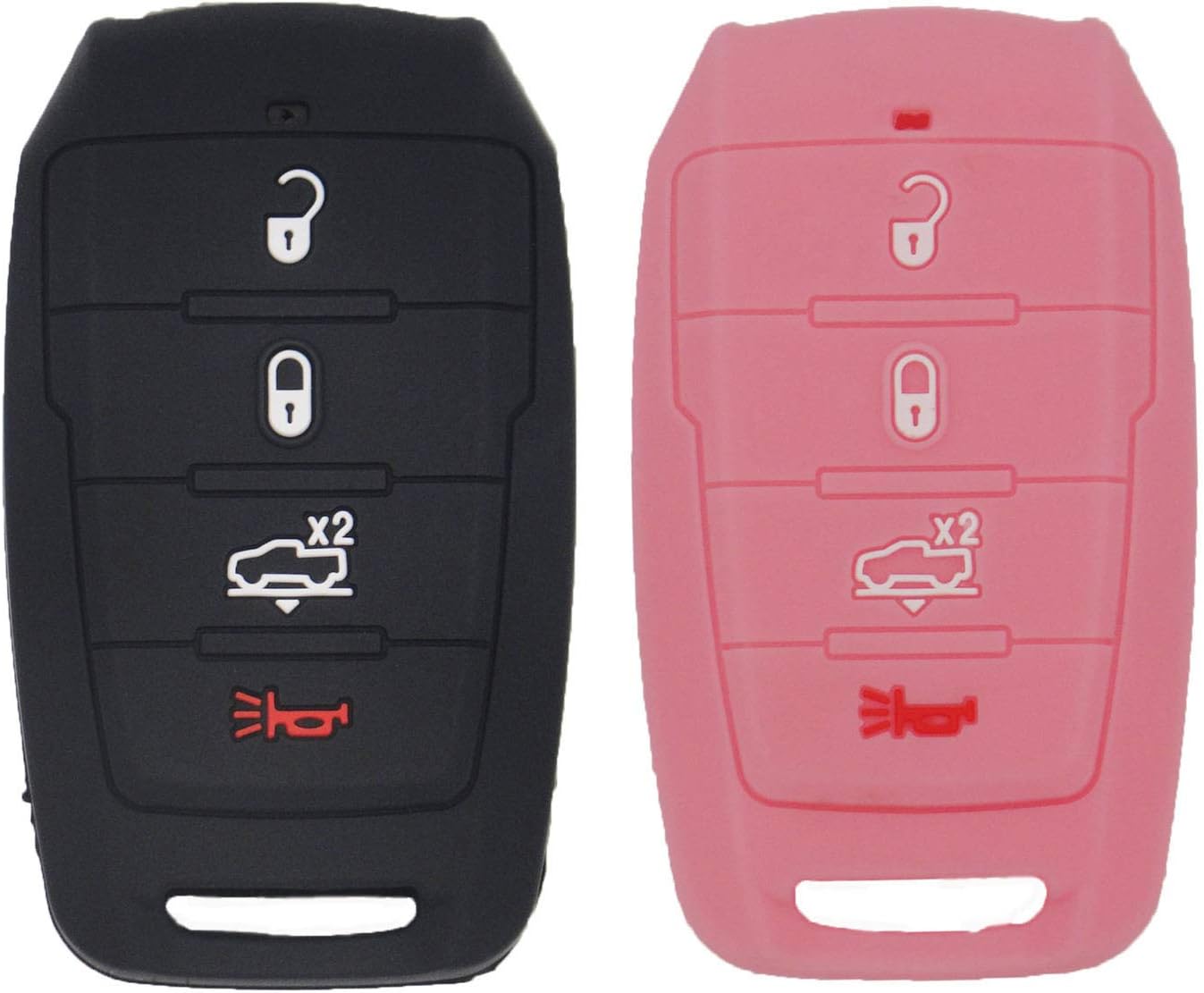 Simple Setup 2pcs 4 Buttons Key Fob Cover Case Protector Shell Remote Jacket Keyless Entry Holder Bag for 2019-2020 Ram 1500 68442907AB OHT-4882056, Black Pink
