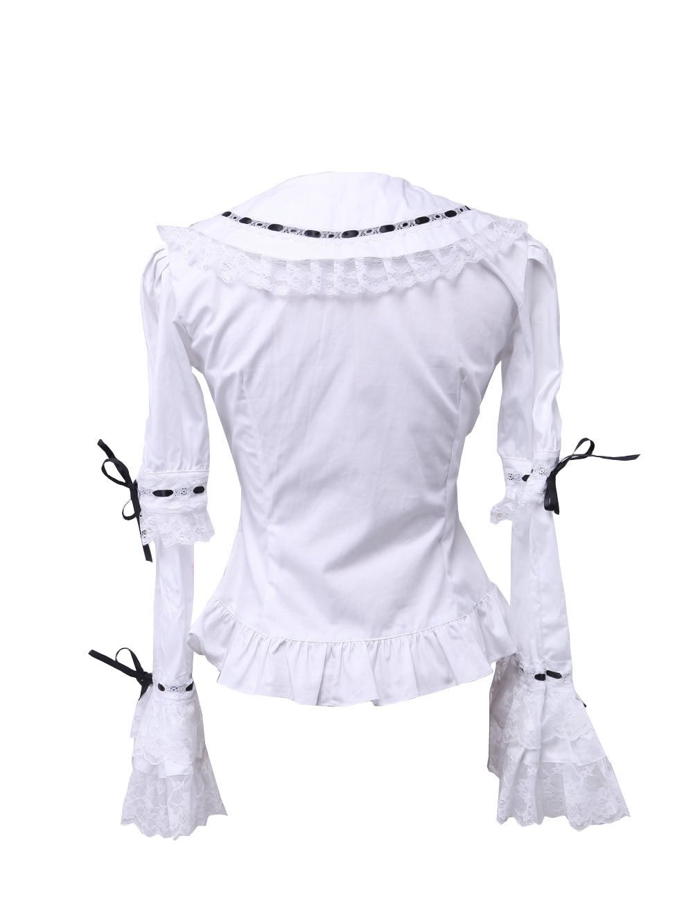 an*tai*na* Camicia colletto da marinaio vittoriano in cotone bianco con pizzo nero e volant,S