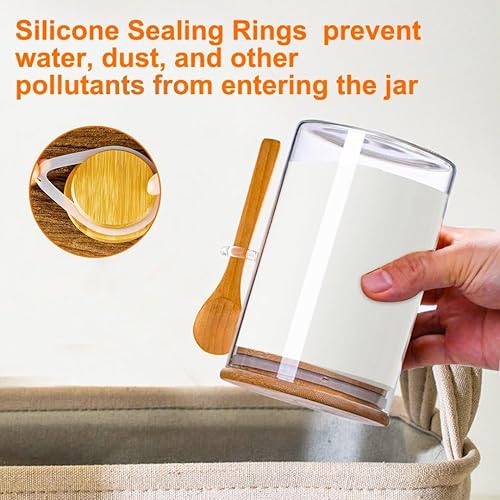 Miniatura 6 de Paquete de 4 tarros de vidrio con tapas de bambú, recipientes de vidrio de 18.5 onzas con tapa hermética de bambú 100% sellados, tarros de avena