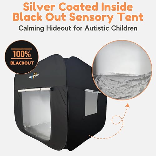Miniatura 3 de Pop up Sensory Tent for Kids, Extra Big 47x47in Black Out Calming Hideout Den, Calm Down Black Tent for Autism Kids ADHD SPD, Autistic Sensory Room
