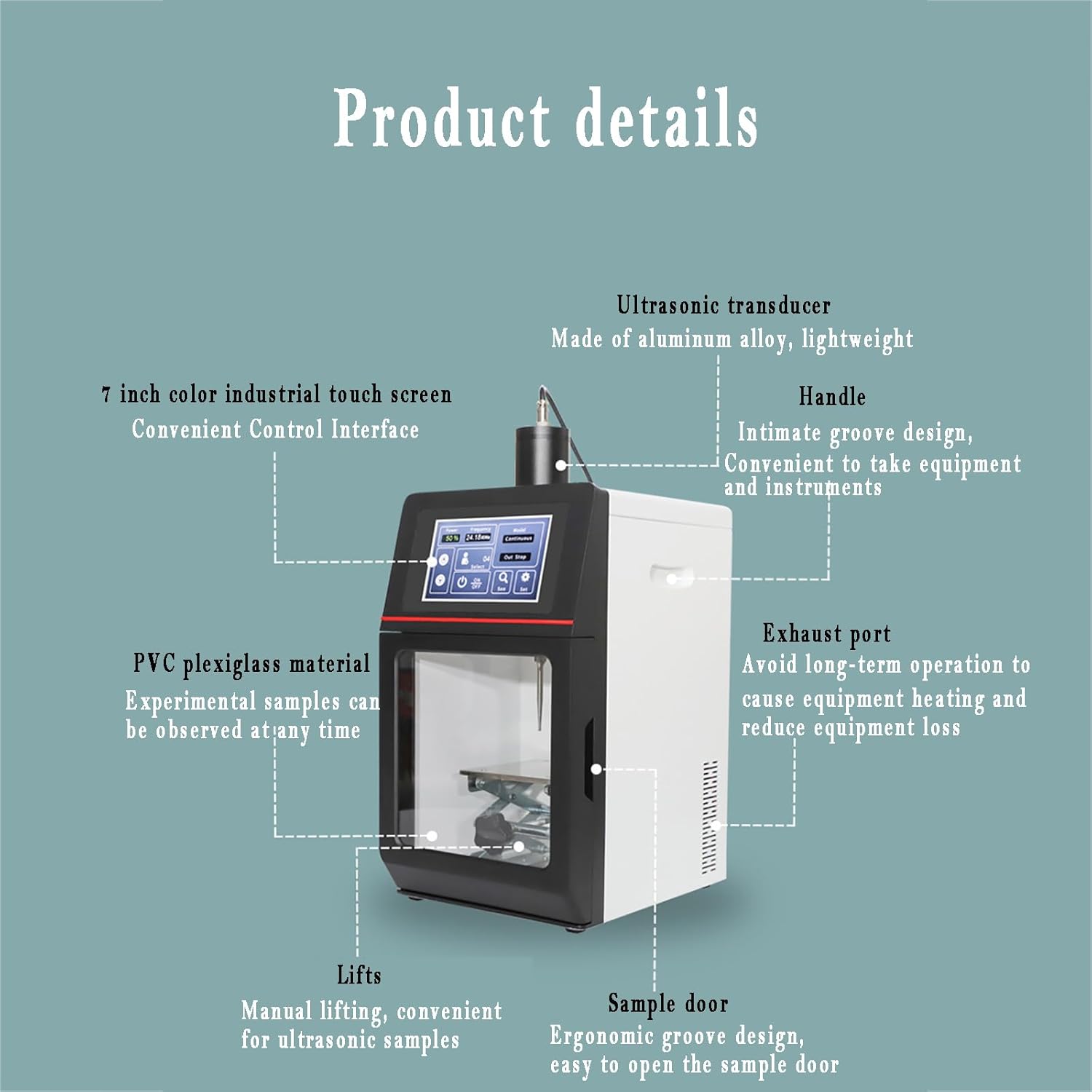 Ultrasonic Homogenizer, 0.1-1200MLSonicator Lab Cell Disruptor with 7 Inch LCD Touch Screen, Built-in Display Light, for Cell Disruption, Cell Separation, Extraction and Emulsification